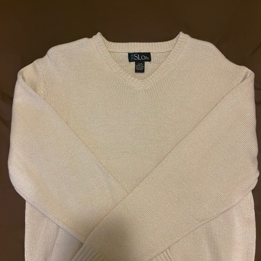 vintage sweater v neck knitted tan brown light brown size medium